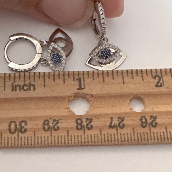 925 Silver double evileye cz stones hoops earrings - Picture 2 of 8